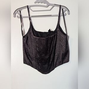 Windsor Black Rhinestone Zipup Corset Top